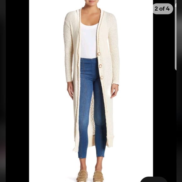 Free People Dresses & Skirts - Free People Ivory White Clearwater Long Knit Duster Sweater Cardigan Size XS